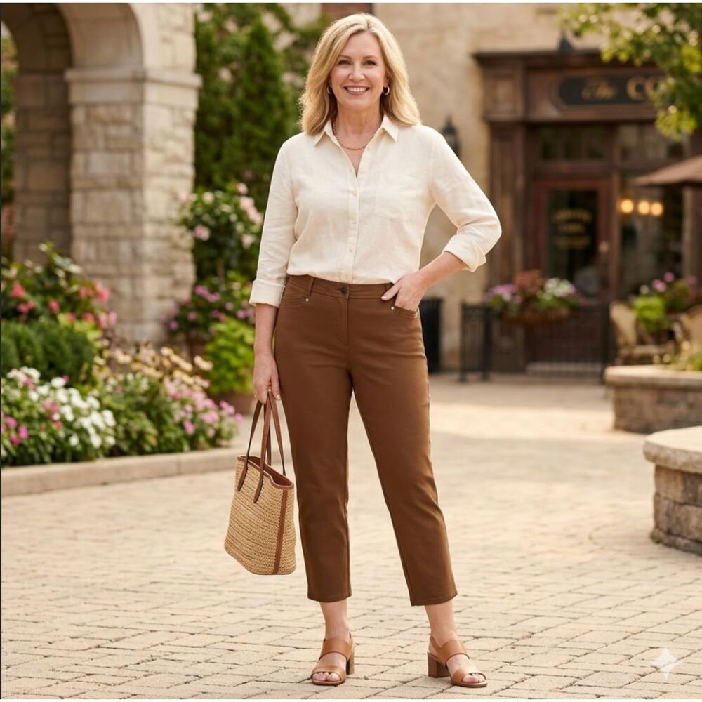 Chicos Oh So Slimming Brown Capri Pant Size 1 M Stretch Pant Tummy Control NEW